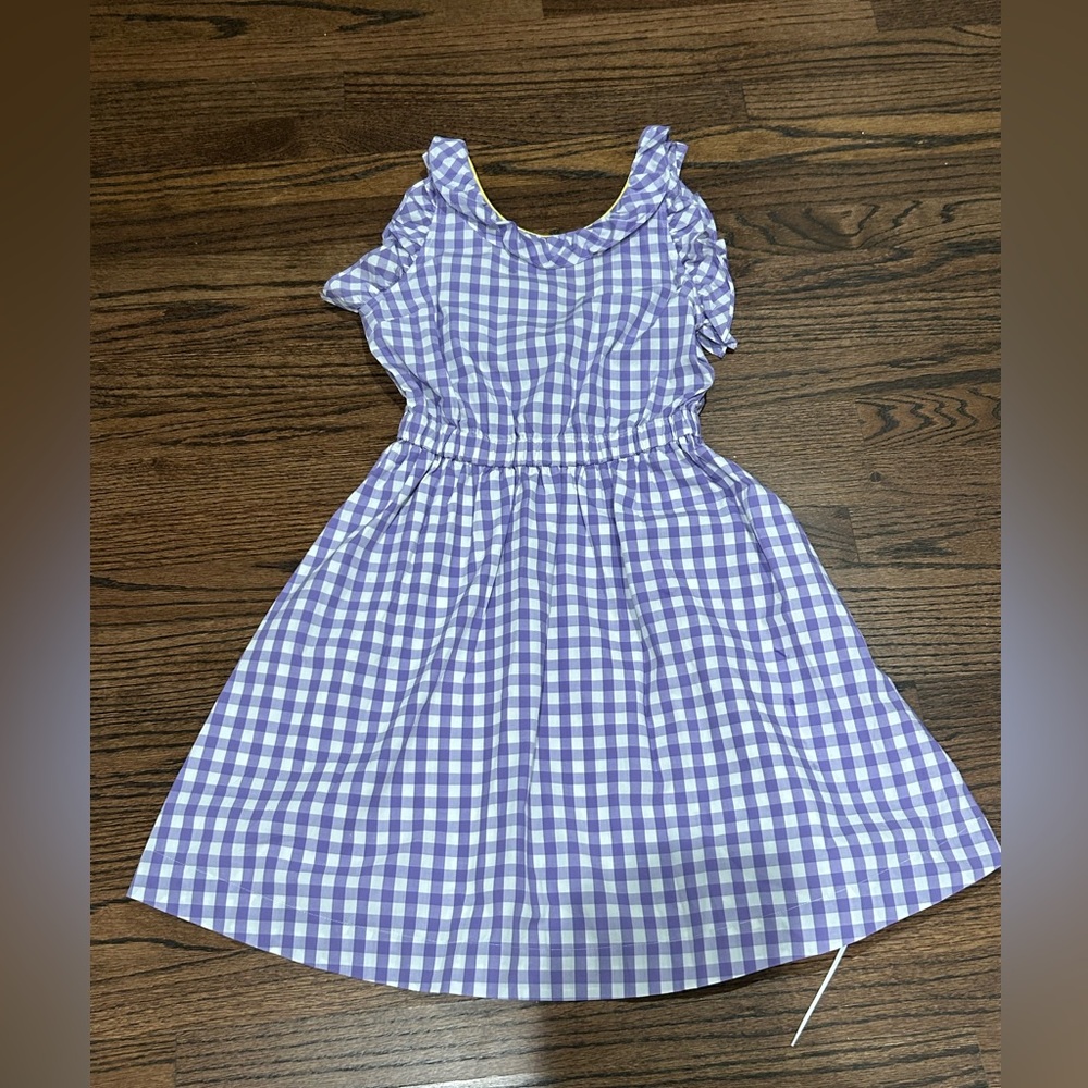 NWT J Crew Crewcuts ruffle-trim dress in Lavender & white gingham, 12 MSRP $89